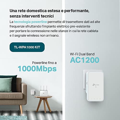 TL-WPA1000 Kit Powerline, AV1000 Mbps su Powerline, AC1200 su WiFi Dual Band, 1 Porta Gigabit, Plug & Play, Homeplug AV2, Tecnologia OneMesh, Estendi Rete Tramite Impianto Elettrico - Powerline - Immagine 1