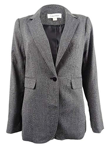 Calvin Klein Womens Gray Herringbone Suit Wear to Work Jacket Size 8P
