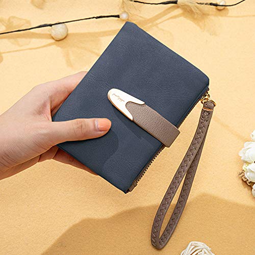 PofeeXIO Womens Wallet Rfid Small Bifold Wallet,Ladies Zipper Card Cluth Coin Purse Wristlet (Navy)3