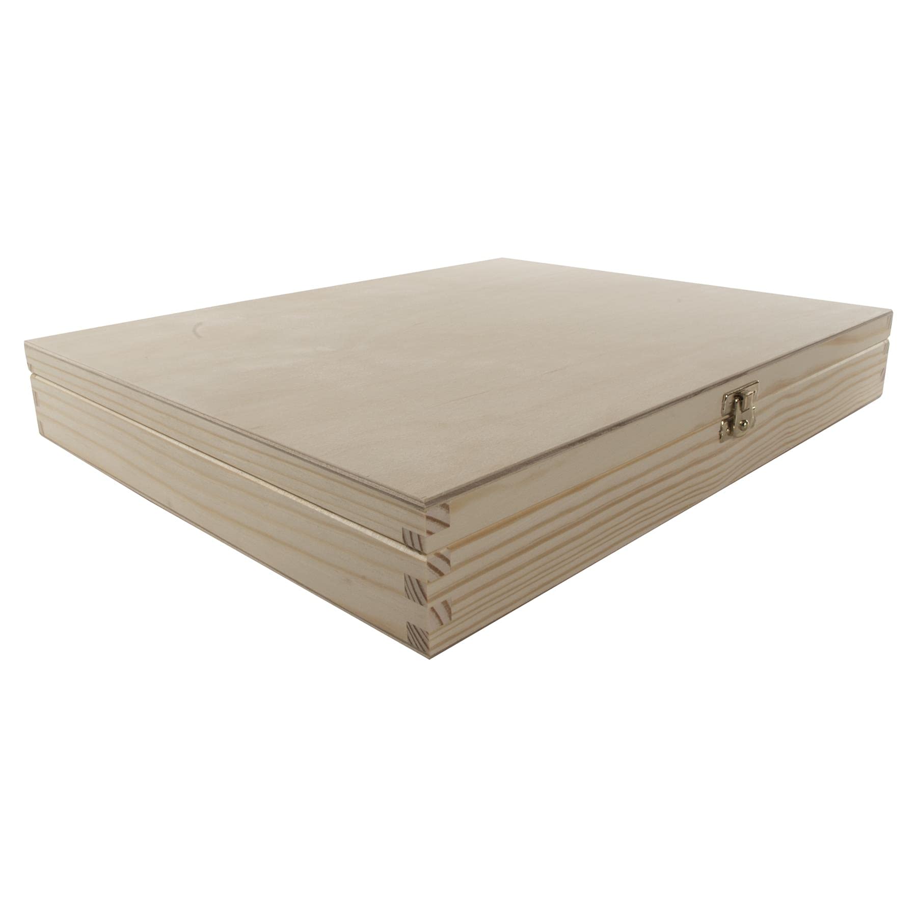WooDeeDoo Large Shallow Wooden Box with Lid & Clasp | 36 x 30 x 5 cm | A4 Documents Valuables Keepsake Storage | Unpainted & Untreated Plain Decorative Pinewood for Craft Decoupage