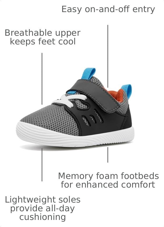 Image of MORENDL Toddler Sneakers Baby Boys & Girls Barefoot Shoes Lightweight Breathable Walking Running Tennis Athletic Sport Shoes