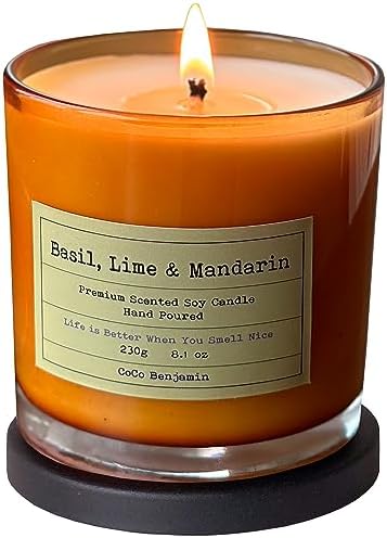 (Basil, Lime & Mandarin) 8.1 oz,100% Soy, Hand Poured Soy Candle, Highly Scented