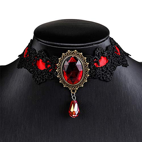 Preisvergleich Produktbild NICEWL Frauen Edelstein Anhänger Spitze Halskette,Handgemachte Viktorianische Spitze Choker Schmuck,Retro Punk Gothic Stil Short Neck Kette,Mode Weihnachtsdekoration