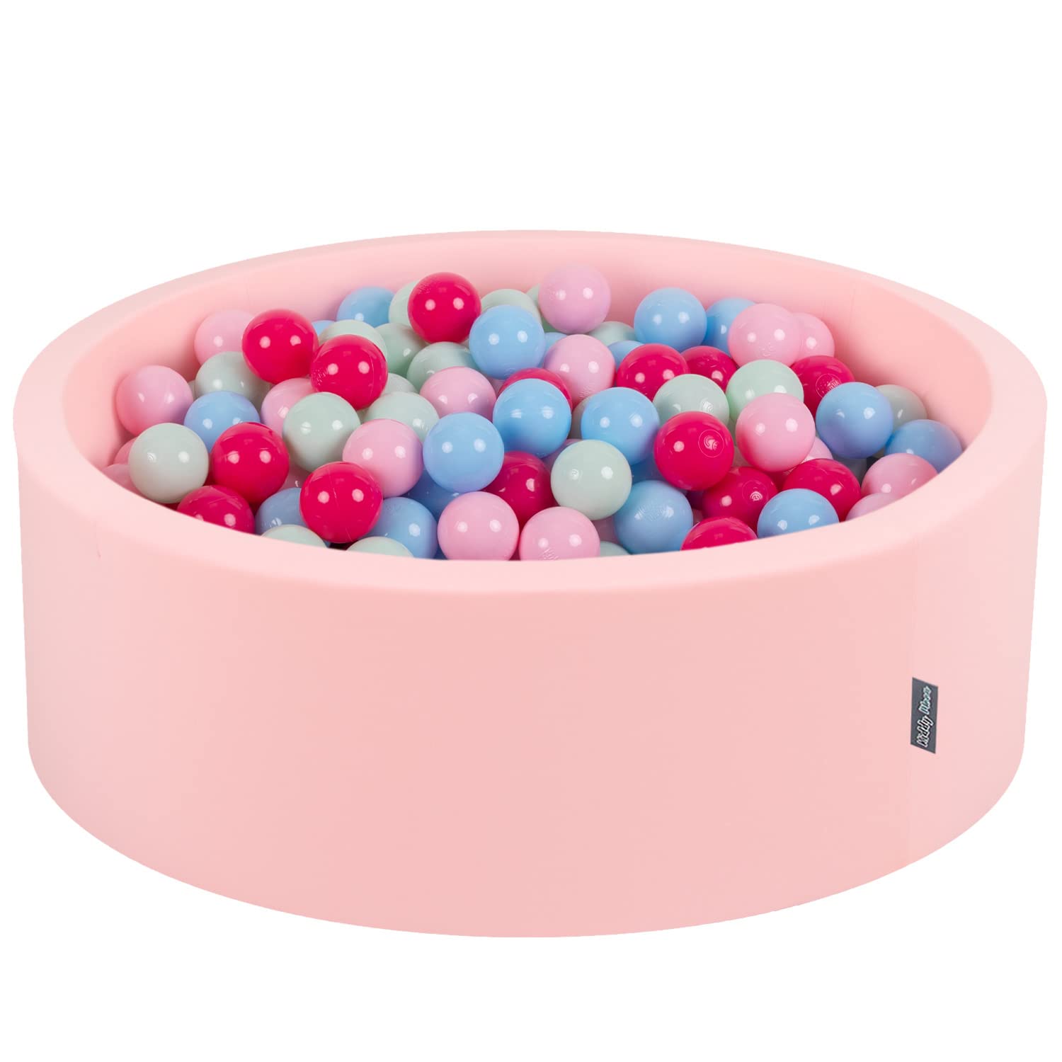 KiddyMoon 90X30cm/200 Balls ∅ 7Cm / 2.75In Baby Foam Ball Pit Made In EU, Pink:Light Pink/Dark Pink/Babyblue/Mint — image 1