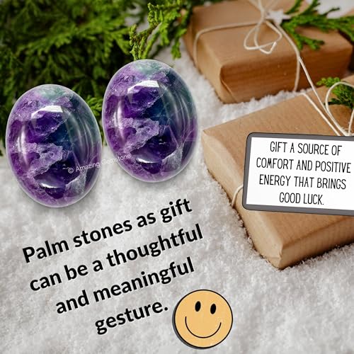 Image of Purple Fluorite Crystals and Healing Stones - Large Palm Stone Crystals Piedra - Crystal for Good Luck, Positive Energy, Meditation - Unique Stocking Stuffers and Birthday Gifts for Women, Men