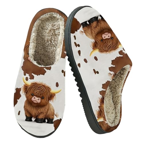 LNERIP 3D Highland Cow Slippers for Women Men Plush Fluzzy Memory Foam Highland Cattle Slippers Indoor Outdoor House Shoes 39-40