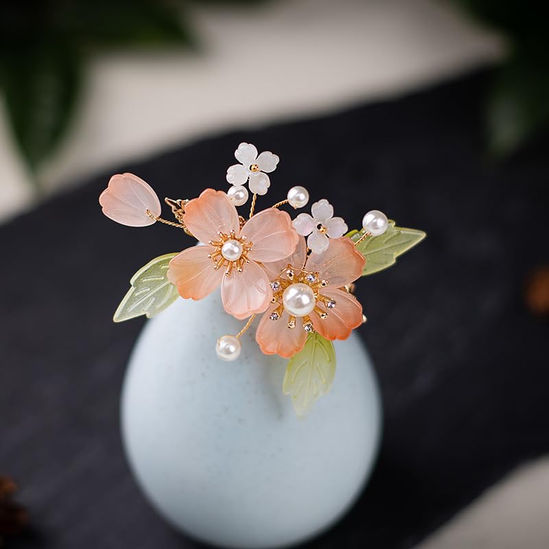 Pinzas para el pelo de flores vintage, pinzas decorativas de flores de cristal rojo brillante, pasadores de pelo de perlas francesas, horquillas