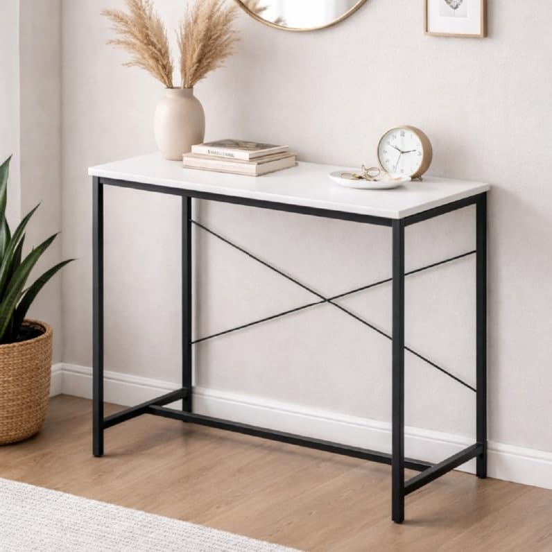 Image of Amazon Brand - Solimo Study Table for Home Office | Engineered Wood Computer Desk | Compact & Sturdy Desk for Small Spaces | White | L 90 x W 61.5 x H 75 cm