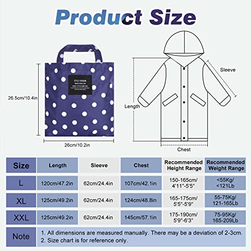 SOPPY Regenmäntel für Damen, langer, wasserdichter Mantel, winddichter Regenmantel, leichter Poncho, schnell trocknend, lange Regenjacke, Kapuzenregenmantel für Damen, Einheitsgröße, Blaue Punkte, L