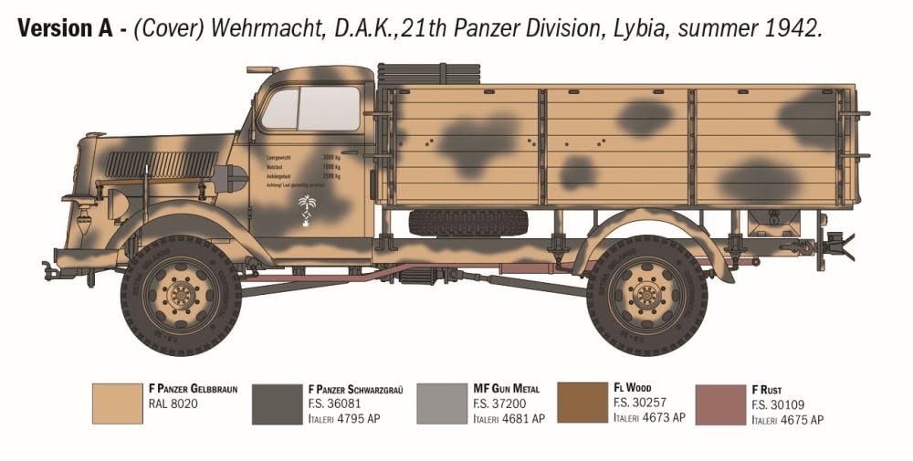 IT6760 IT6760 1/35 WW2 Niemiecki Kfz305 Opel Blitz Typ A 4x4 Ciężarówka Wojskowa Model Plastik