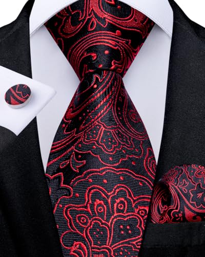 Image of DiBanGu Mens Zipper Ties Silk Adjustable Necktie Pocket Square | Paisley /Striped Pattern,Pre-tied Gift Tie Sets,Jacquard Woven,Pocket Square Cufflinks,Great for Formal & Business Wedding