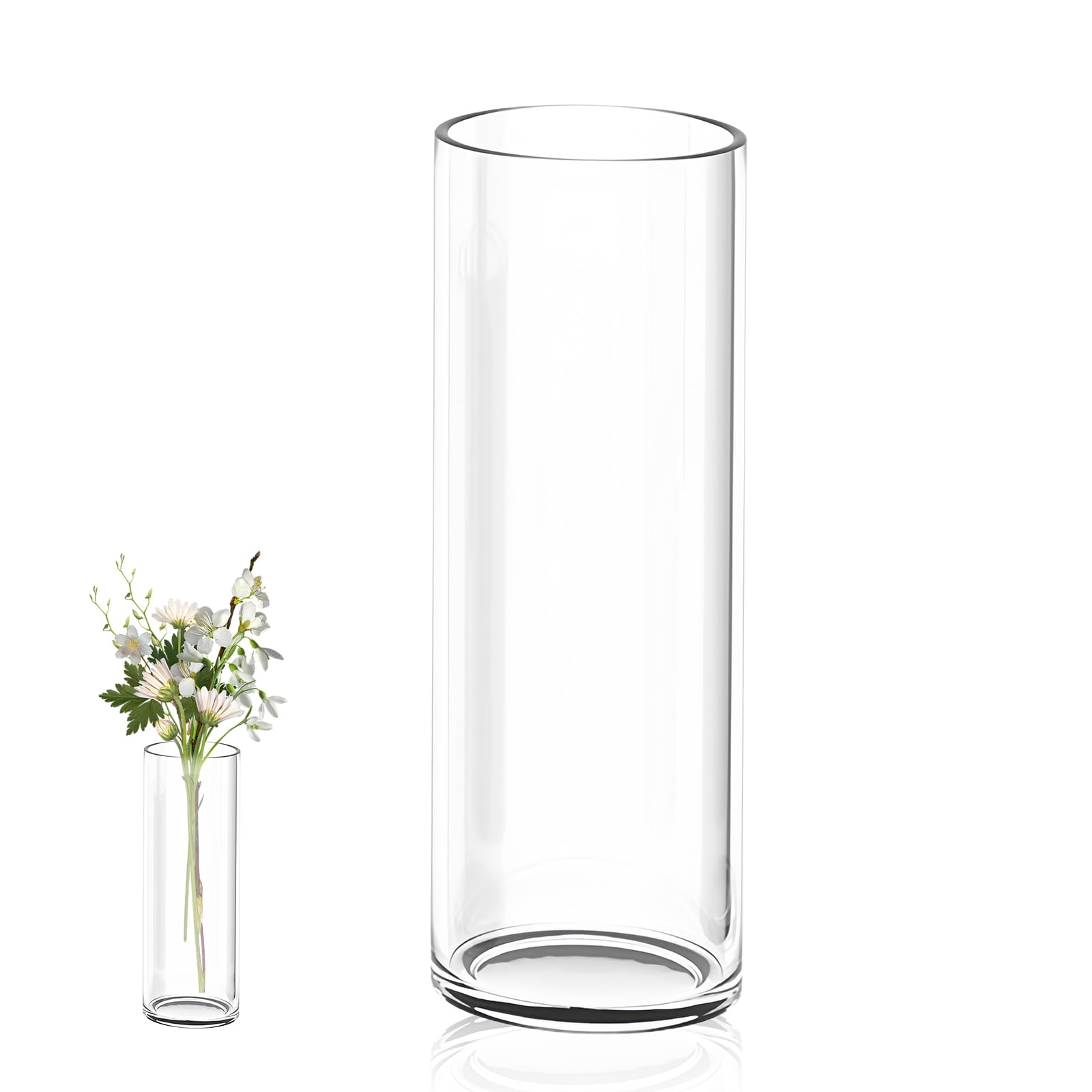 30 cmJarron Cristal Transparente Alto, Jarrón Cilíndrico De Cristal Transparente para Oficina,Cocina,Salón,Hogar