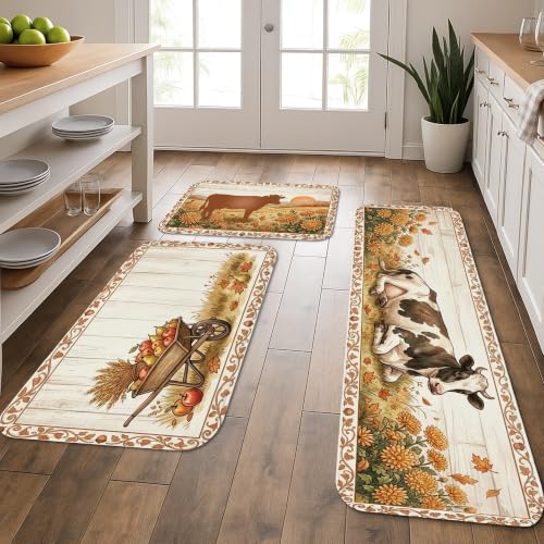 Tapis de cuisine vache lot de 3 marron pour lavabo