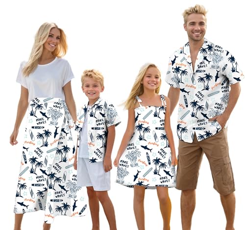 Image of Cromoncent Matching Hawaiian Outfits for Family, Dad and Son Matching Luau Beach Tropical Shirts Mommy Daughter Tropical Sets