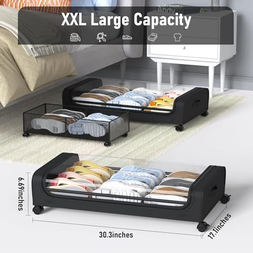 Image of Achintya Under Bed Storage Organizer with Wheels, Zippered Transparent Lid, Fabric Storage Container for Shoes, Clothes and Books