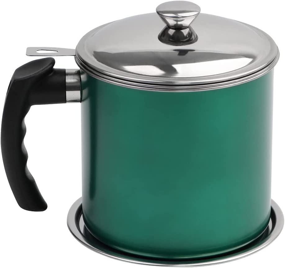 BeFunky1.3 litres Oil Strainer Filter Cooking Oil Storage Grease Can for Reusing Frying Oil Dispenser Container Stainless Steel Multipurpose (Pack of 1) (Green)