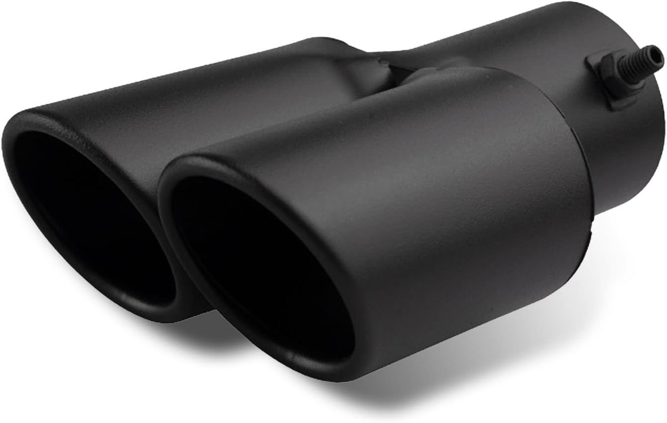 2.5" Inlet Dual Exhaust Tip, Straight Exhaust Pipe with Screw, Stainless Steel Muffler Exhaust, Tail Pipe Muffler Tip, Auto Fashion Modificed Parts, Universal Rear Tip Pipe for Cars (Black) 1 PC Matte Black #Curved Bevel Mouth