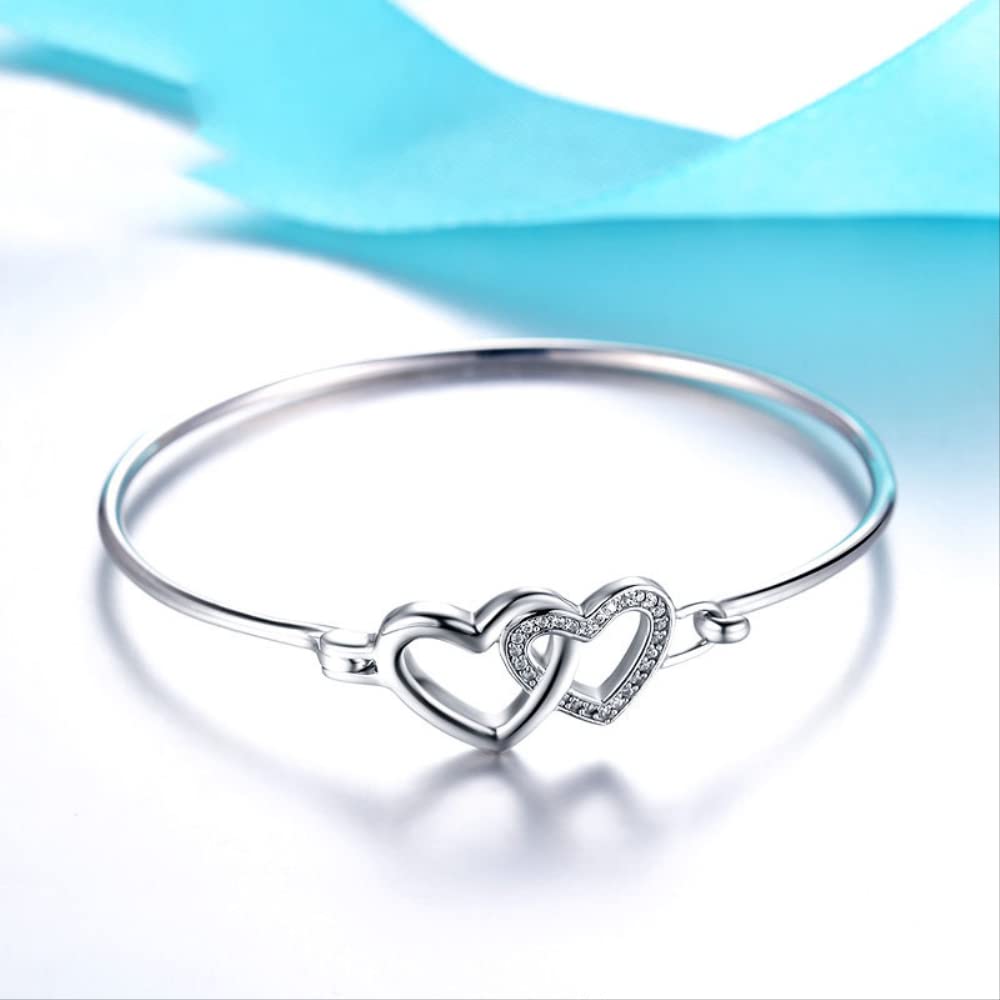 Pulsera y Brazalete con Dije en Forma de corazón de Cristal de tamaño Ajustable 925 para Mujer, joyería de Boda
