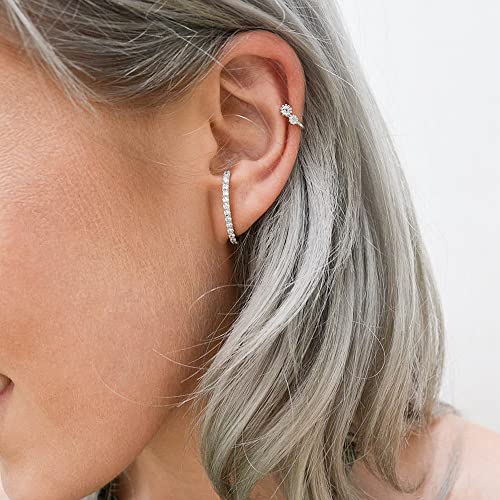 18K Gold Plated Sterling Silver Paved Gemstone Curved Bar Ear Cuffs Suspender Earrings CZ Huggie Earrings3