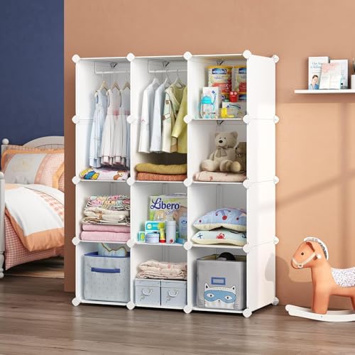 Image of Plastic Wardrobe for Clothes Storage, 12-Door Portable Collapsible Almirah & Cupboard for Bedroom, Baby Wardrobe Cabinet Organizer for Clothes & Toys (White, 12 Door)
