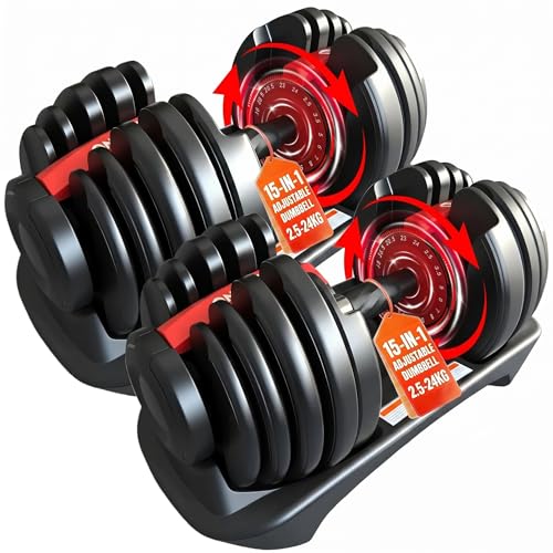 HAKENO 2 x 24 kg / 40 kg Adjustable Dumbbells 15 in 1 Dumbbell Set Adjustable Space-saving Dumbbells Strength Training and Home Training Variable Weights Space Saving (24-40 kg)