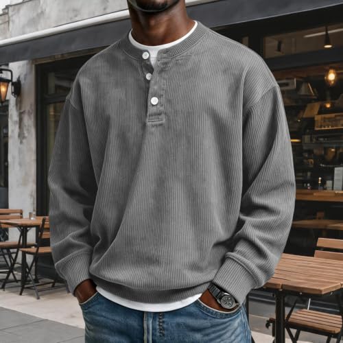 Corduroy Long Sleeve Henley Shirts for Men Casual Fall Shirt Pullovers - image 2
