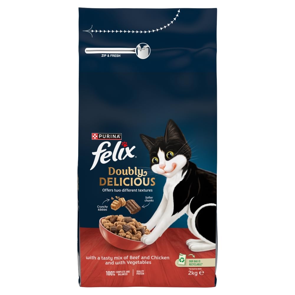 FELIX Doubly Delicious Beef Chicken & Vegetables Dry Cat Food 2kg