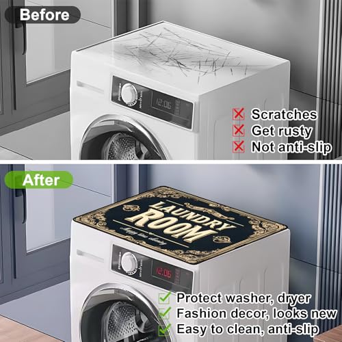 Image of Non-Slip Washer & Dryer Top Cover Mat Dust-Proof Protective Pad with Absorbent Surface & Rubber Backing, Waterproof & Heat Resistant Laundry Room Decor (Laundry Room-2, 23.6 inch x 19.7 inch)