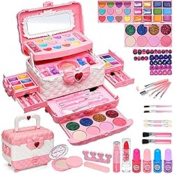 Maletin Maquillaje Pop Maquillaje Niñas Juguetes para - 57 Piezas Set de Maquillaje Niñas, Kit de Maquillaje Niñas, Juguete de Maquillaje Lavable,Regalo de cumpleaños y Navidad para niñas de 4 5 6 8 10-12