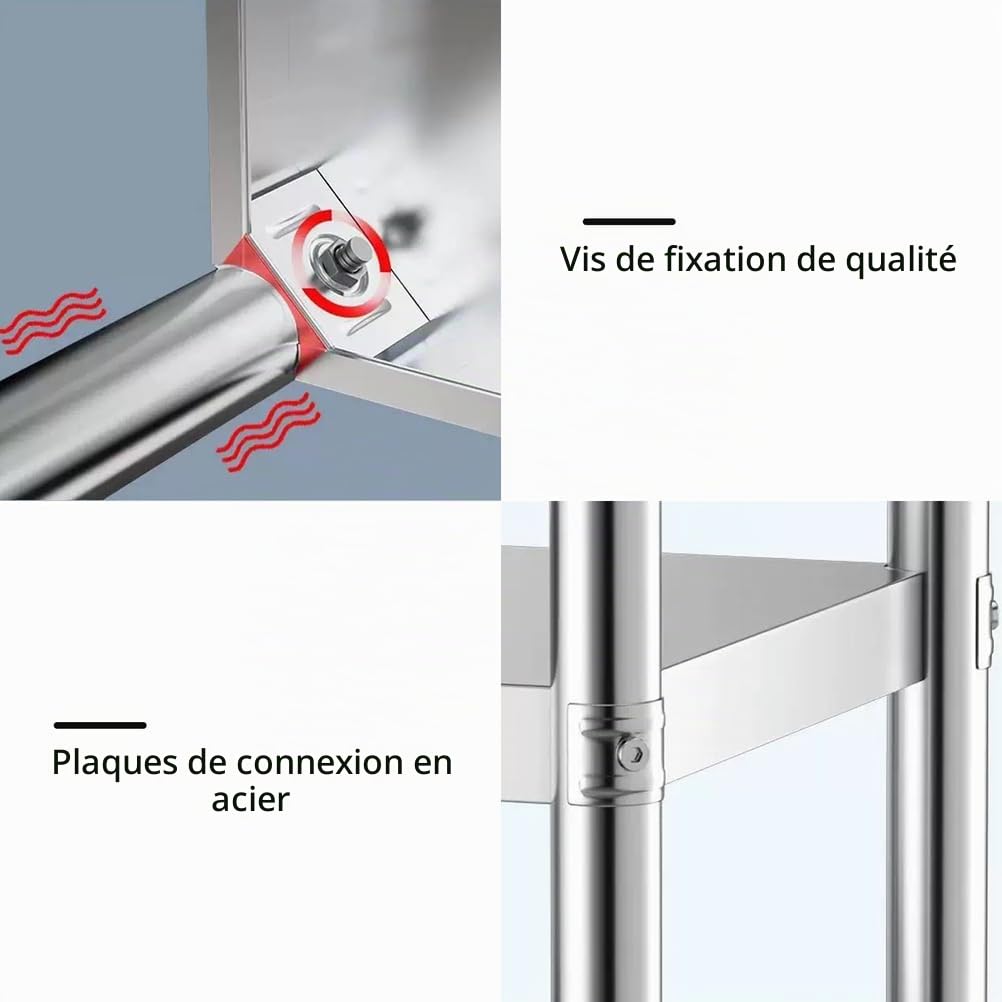 Table De Travail INOX KCCRHIN, 3 Niveaux, 100x50x80cm, Acier Inoxydable, Robuste, Facile à Nettoyer, Pour Cuisine, Restaurant, Bar, Hôtel, Maison