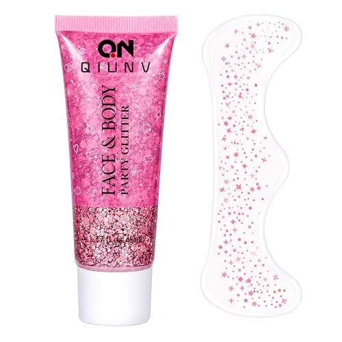 Face Body Glitter & Glitter Freckles Kit Pink- Hair Glitter Sparkles Chunky Easy Apply & Wash Off for Women&Kids for Festivals Party