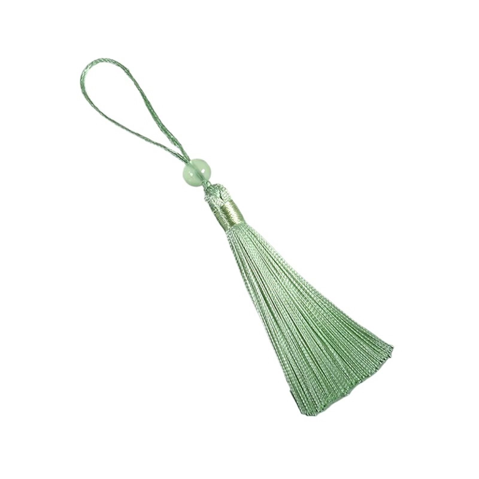 Mini Tassels for Crafts 50Pcs 12cm Silky Tassel Soft Mini Tassels with Loops Bookmark Beaded for Jewelry Making DIY Projects(Green)