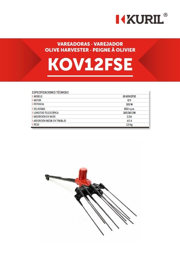 Vareadora Fija 12FSE | Batería 12V | Ligera y Eficiente para Cosecha de Aceitunas