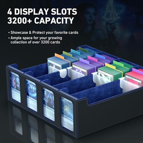 Image of 4-Row Trading Card Storage Box, Bulk Cards Case for 3200+ Mtg tcg Magic Playing Game Card Organizer, Commander Deck Box with 4 Supports & 24 Dividers & Strap