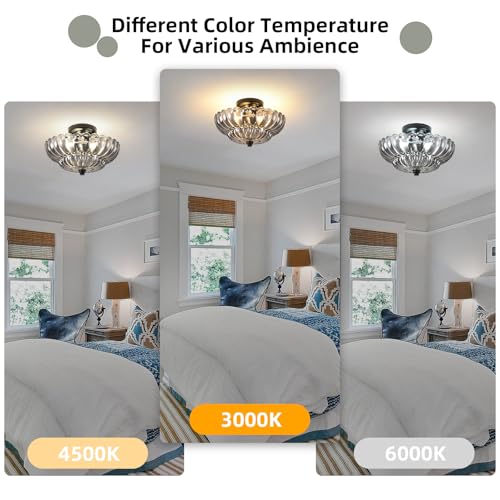 Image of Semi Flush Mount Ceiling Light, 11.8 Inch Black Vintage Hallway Light Fixture with Smoky Gray Glass, Close to Ceiling Light for Bedroom Kitchen Living Room Bathroom Foyer, E26 Base