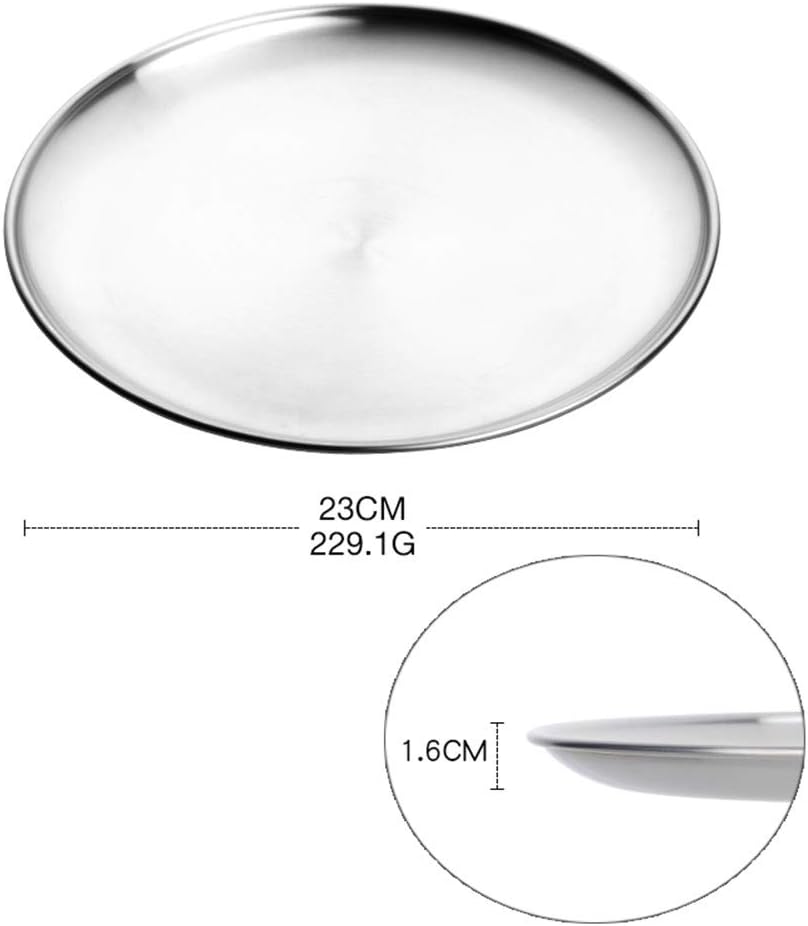 4-Piece Stainless Steel Dinner Plates, 9.1 Inch Colorful Metal Platter for Camping, Dishwasher Safe and Not Easy To Scratch (Silver)