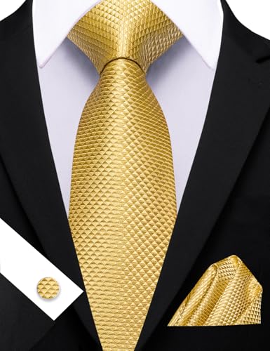 Image of Barry.Wang Tie Sets for Men Silk Stripe Necktie Woven Checkered Handkerchief Cufflinks Formal Business Wedding