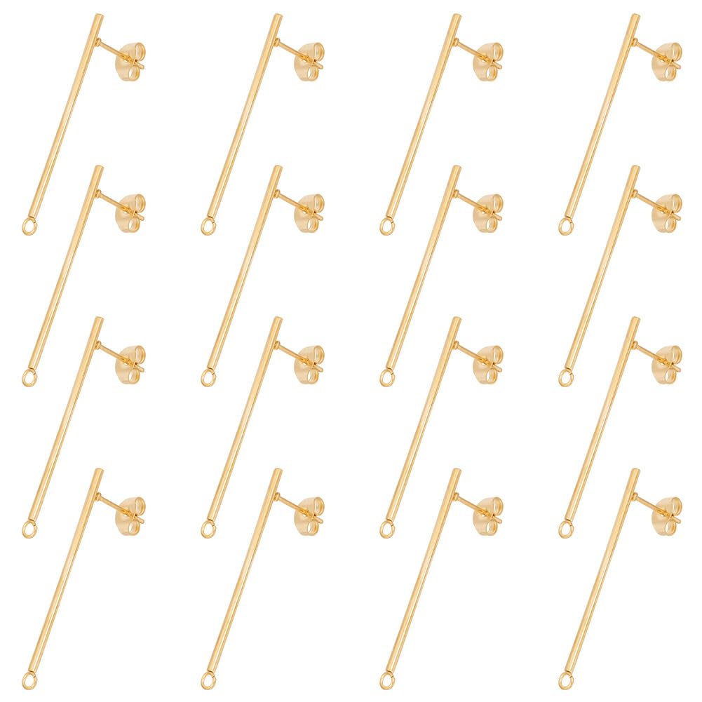 HOBBIESAY 16Pcs Column Stud Earrings Finding 304 Stainless Steel Earring Posts Rectangle Stud Earring Settings Bar Pierced Post Stud Earrings with Horizontal Loops for Earring Making
