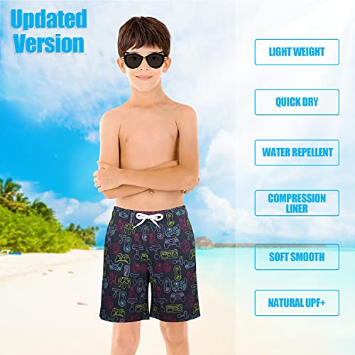 Image of Boys Swim Trunks with Boxer Brief Liner Compression Anti Chafe Swimming Shorts Stretchy UPF Quick Dry Swimsuit
