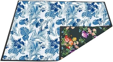 Waterproof Bed Server/Food Mat/Bedsheet Protector/Reversible, Heavy Material (Colour and Print Might Vary According to Availability) - White Blue Dark Green.