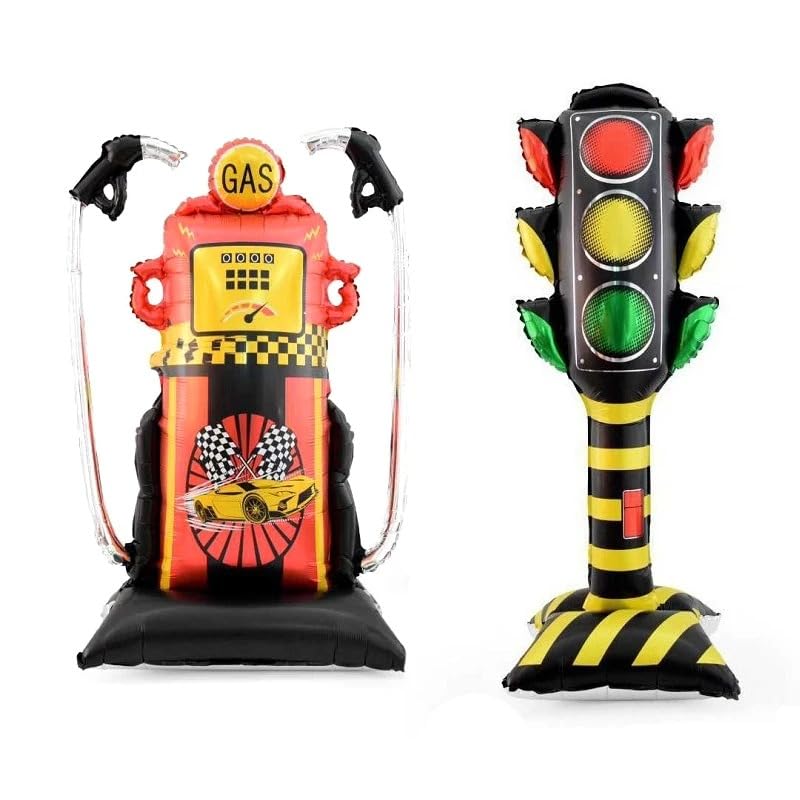 Image of Atpata Funky 2pcs. 58 Inch Jumbo Gas Pump Petrol Pump & Traffic Signal Foil Balloons Combo ? Two Fast Racing Formula 1 Car Theme Birthday Party Decorations for Boys Race Track Transport Theme Dcor