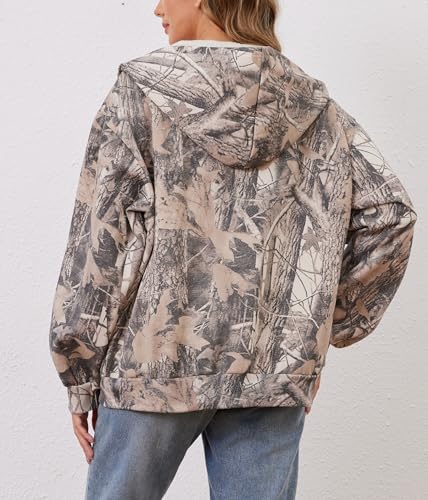Women Camo Hoodie Oversized Fleece Full Zip Up Sweatshirt Casual Long Sleeve Jackets Trendy Fall Clothes With Pockets3