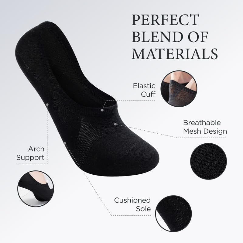 Image of Men's No Show Socks - Loafer Socks - Non Slip & Low Cut Under Ankle Invisible Socks - For Casual & Formal Wear - Soft & Stretchable - Gripped Inner