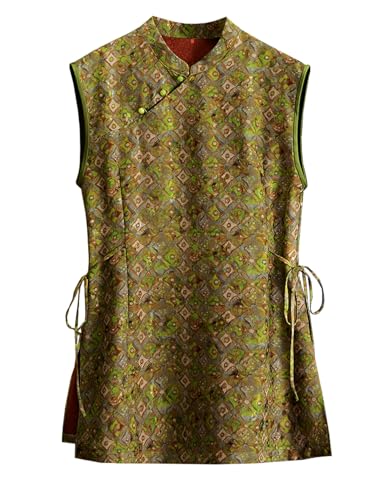 Chaleco de seda con jacquard floral asimétrico HangErFeng 632 tejido vintage Hua Luo