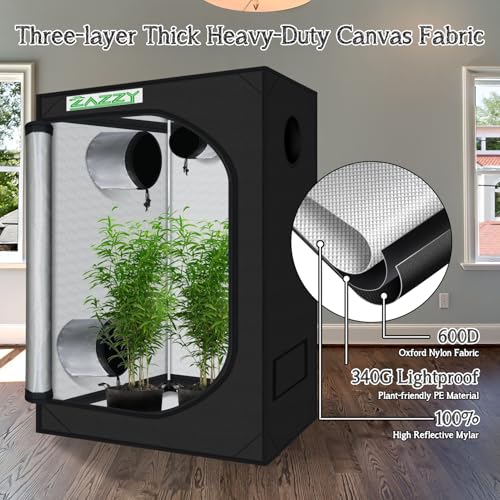 Image of zazzy 4x2 Grow Tent, 48 inchx24 inchx60 inch 600D Mylar Reflective Growing Tents