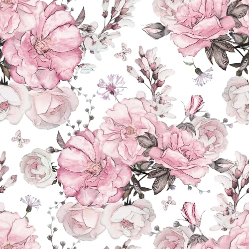 Wallpaper Flowers Pink Vinyl Sticker Furniture Self-Adhesive Vint...
