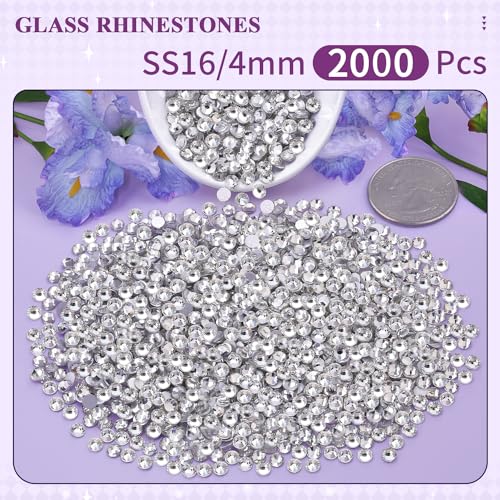 Image of 2000PCS SS16 /4mm Crystal Glass Rhinestones for Bedazzling (Clear) | Flatback Clear Rhinestones for Crafting DIY Crafts Nail Makeup Decoration, Gems Diamond Charms for Tumbler Shoes Clothing Mug