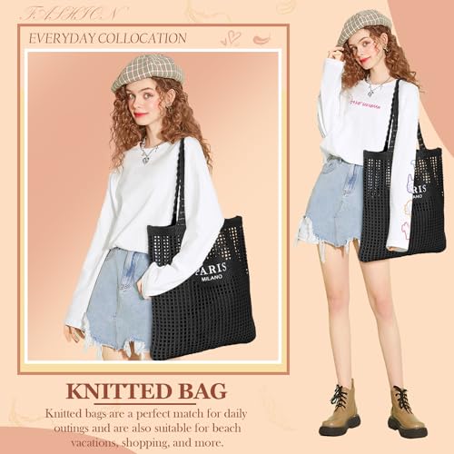Image of Ayieyill Crochet Tote Bag For Women, Crochet Mesh Beach Tote Bag Summer Vacation Aesthetic Boho Knit Bag for Women