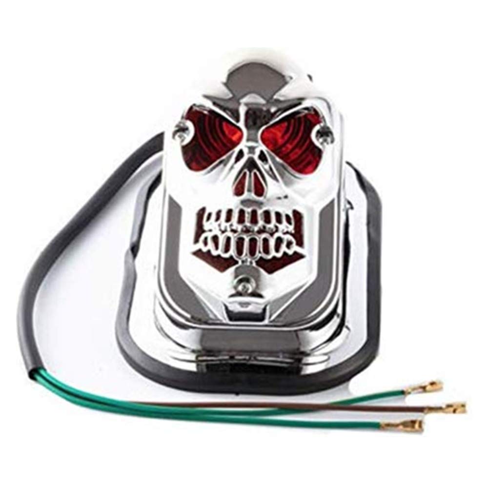 RUSIHO Motorcycle Skull Tombstone Rear Turn Brake Tail Light Signal Cruiser Chopper Touring Scooter Offroad Atv Dual Sport Bike (Chrome)