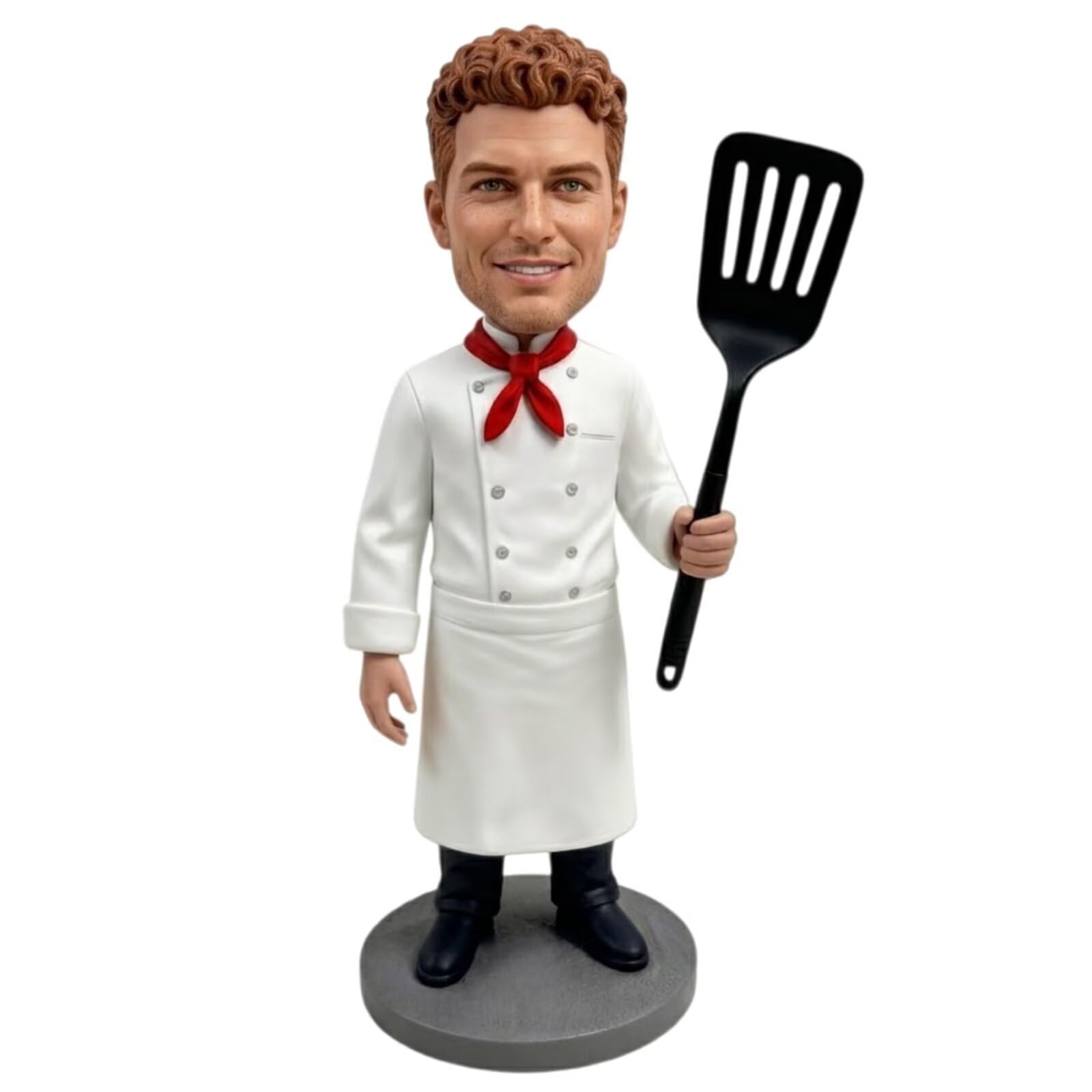 Figura de chef Bobblehead de foto 3D de arcilla con espátula y uniforme blanco, regalo para cocineros amantes de la cocina